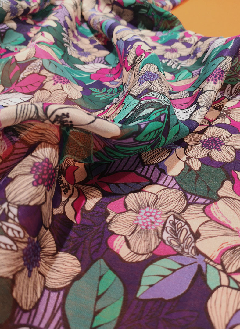 Eda 22 Tissu Soie Et Coton ImprimÉ Fleurs ImprimÉ Tropical Pic11
