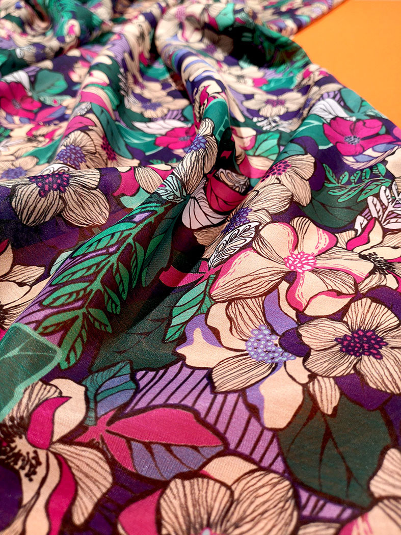 Eda 22 Tissu Soie Et Coton ImprimÉ Fleurs ImprimÉ Tropical Pic12