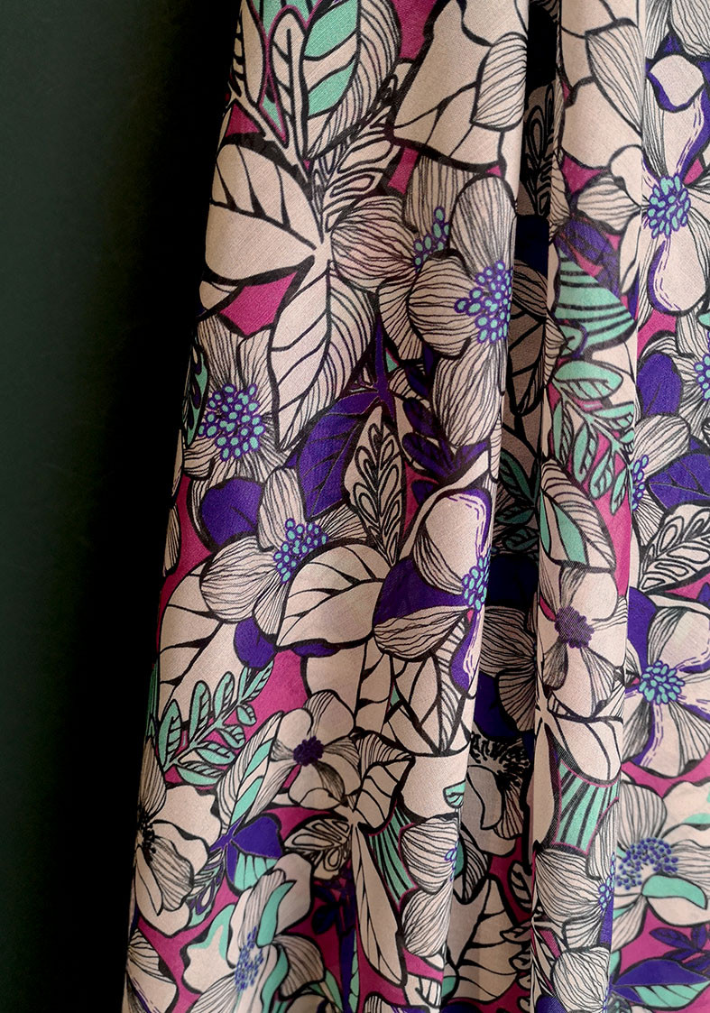 Eda 22 Tissu Soie Et Coton ImprimÉ Fleurs ImprimÉ Tropical Pic2