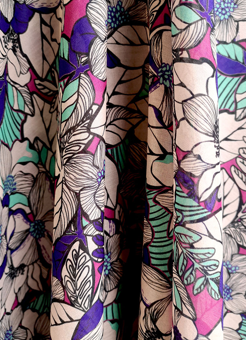 Eda 22 Tissu Soie Et Coton ImprimÉ Fleurs ImprimÉ Tropical Pic3