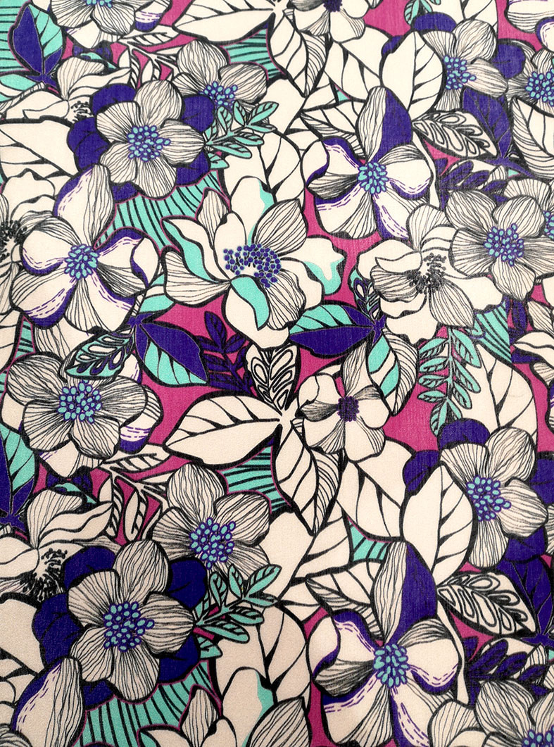 Eda 22 Tissu Soie Et Coton ImprimÉ Fleurs ImprimÉ Tropical Pic4