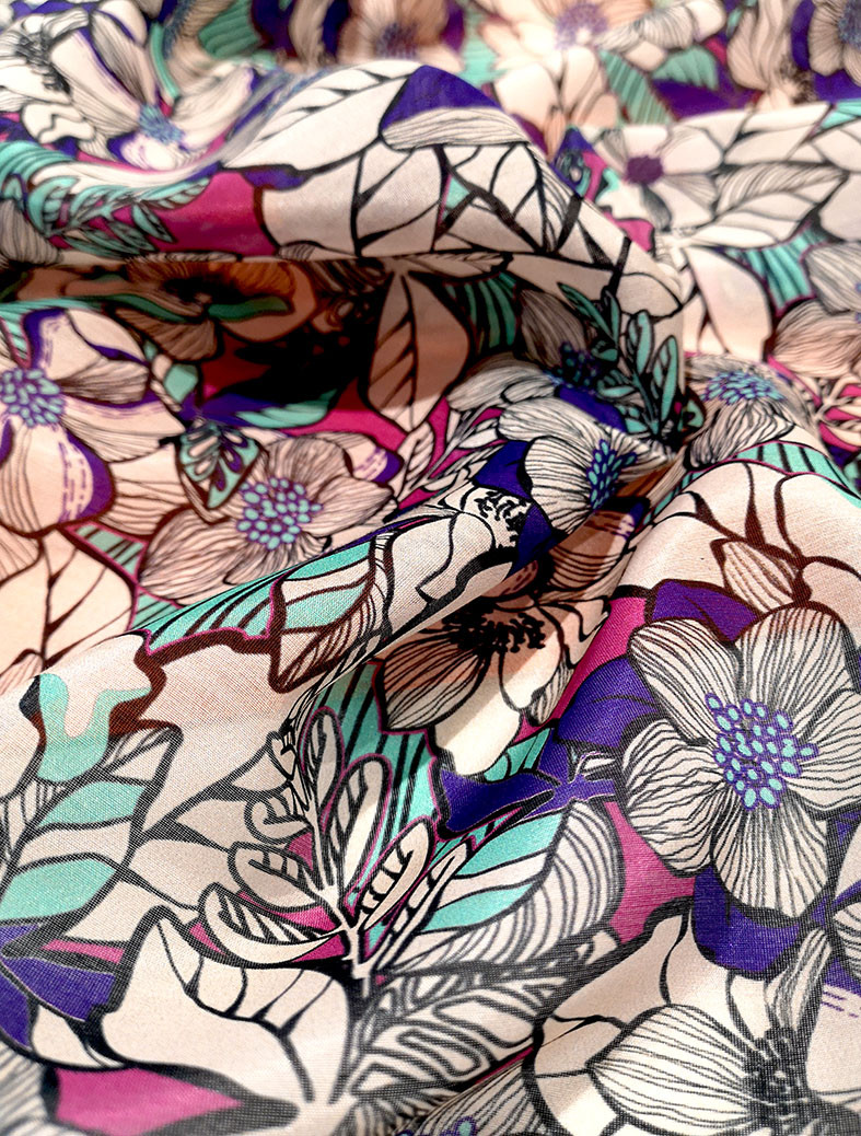 Eda 22 Tissu Soie Et Coton ImprimÉ Fleurs ImprimÉ Tropical Pic5