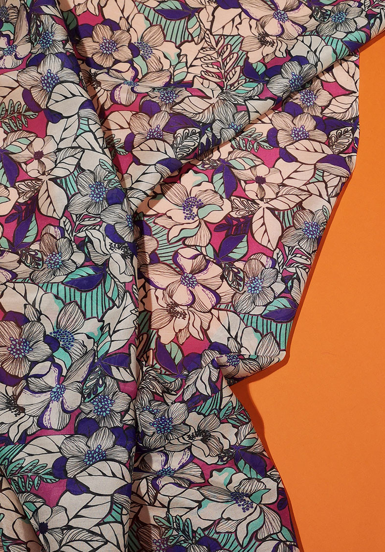 Eda 22 Tissu Soie Et Coton ImprimÉ Fleurs ImprimÉ Tropical Pic6