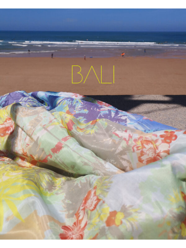 Tissu coton soie motif plage tropicale - Bali
