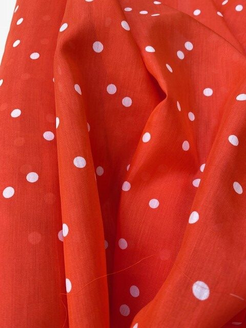 Tissu en coton de soie orange à pois blanc - Stephanie