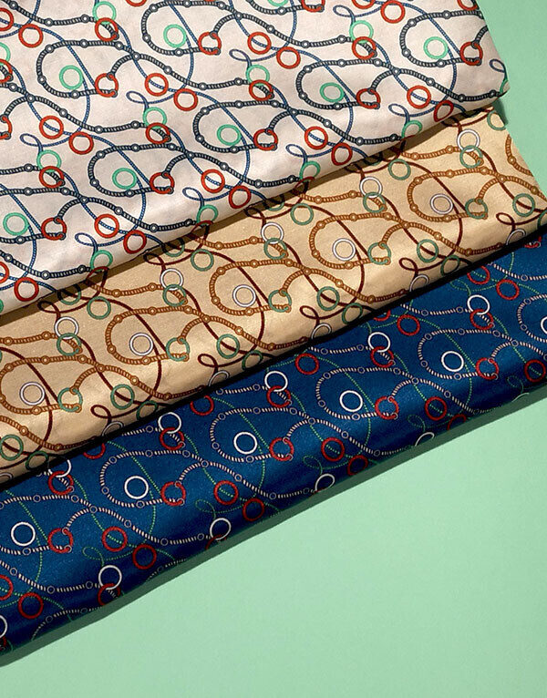 Tissu coton soie motif rétro anneaux - Preppy