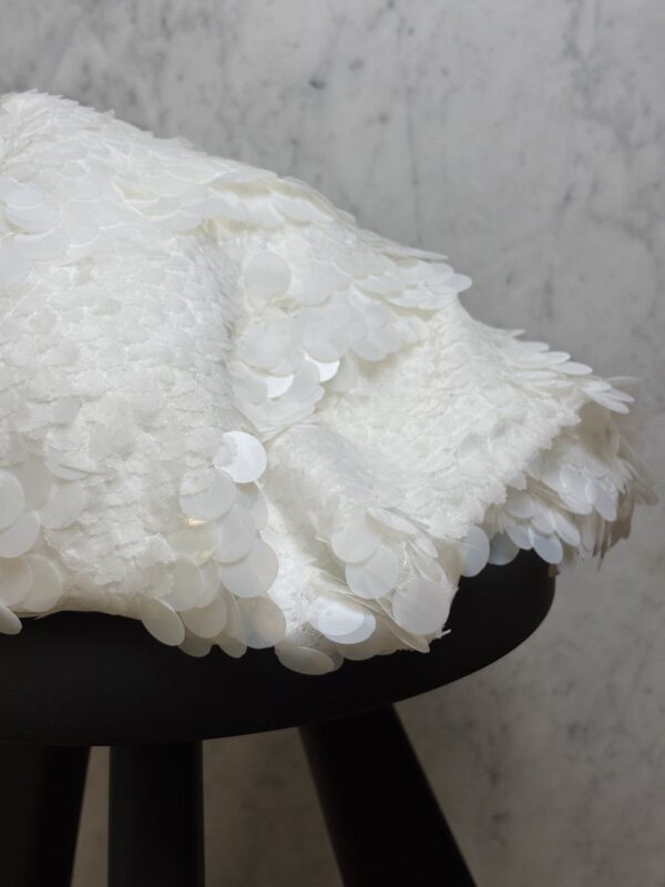 Tissu sequins sur tulle blanc - Celeste